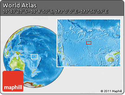 Physical Location Map of the Area around 14° 26' 6" S, 173° 28' 29" E
