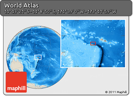 Shaded Relief Location Map of the Area around 14° 26' 6" S, 174° 10' 30" W