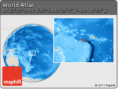 Shaded Relief Location Map of the Area around 14° 26' 6" S, 174° 10' 30" W