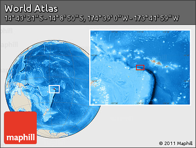 Shaded Relief Location Map of the Area around 14° 26' 6" S, 174° 10' 30" W