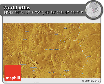 Physical 3D Map of the Area around 14° 26' 6" S, 17° 4' 30" E