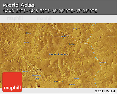 Physical 3D Map of the Area around 14° 26' 6" S, 17° 4' 30" E