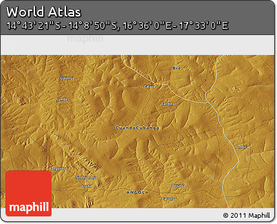 Physical 3D Map of the Area around 14° 26' 6" S, 17° 4' 30" E