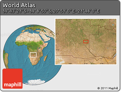 Satellite Location Map of the Area around 14° 26' 6" S, 21° 19' 30" E