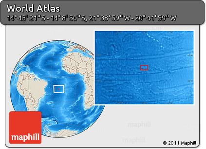 Shaded Relief Location Map of the Area around 14° 26' 6" S, 21° 10' 29" W