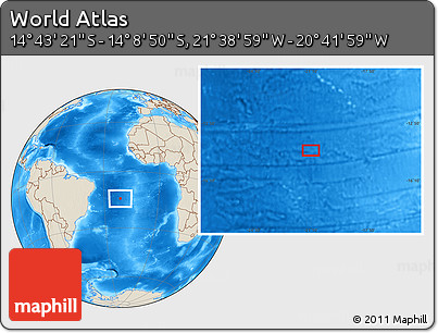 Shaded Relief Location Map of the Area around 14° 26' 6" S, 21° 10' 29" W