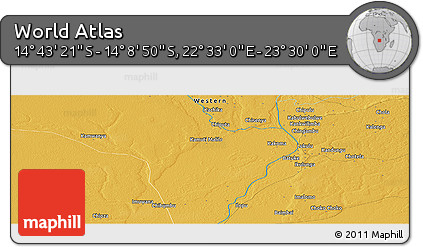 Physical Panoramic Map of the Area around 14° 26' 6" S, 23° 1' 29" E