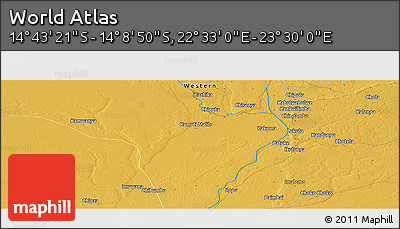 Physical Panoramic Map of the Area around 14° 26' 6" S, 23° 1' 29" E