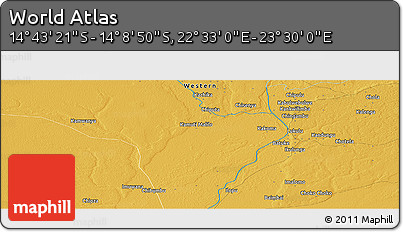 Physical Panoramic Map of the Area around 14° 26' 6" S, 23° 1' 29" E
