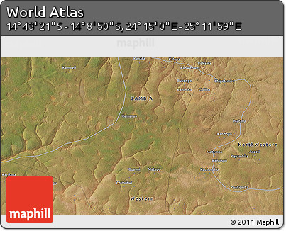 Satellite 3D Map of the Area around 14° 26' 6" S, 24° 43' 30" E