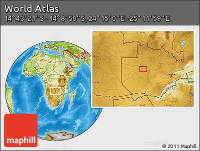 Physical Location Map of the Area around 14° 26' 6" S, 24° 43' 30" E