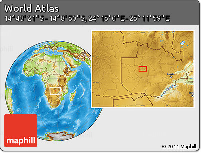 Physical Location Map of the Area around 14° 26' 6" S, 24° 43' 30" E