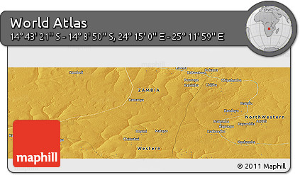 Physical Panoramic Map of the Area around 14° 26' 6" S, 24° 43' 30" E