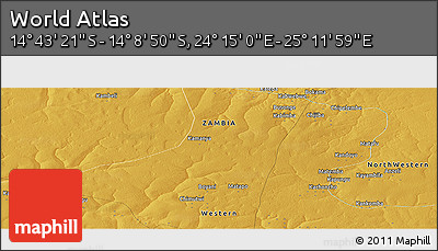 Physical Panoramic Map of the Area around 14° 26' 6" S, 24° 43' 30" E