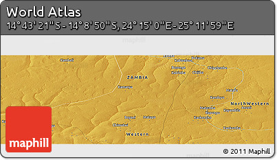 Physical Panoramic Map of the Area around 14° 26' 6" S, 24° 43' 30" E