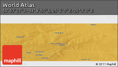 Physical Panoramic Map of the Area around 14° 26' 6" S, 25° 34' 30" E