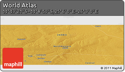 Physical Panoramic Map of the Area around 14° 26' 6" S, 25° 34' 30" E