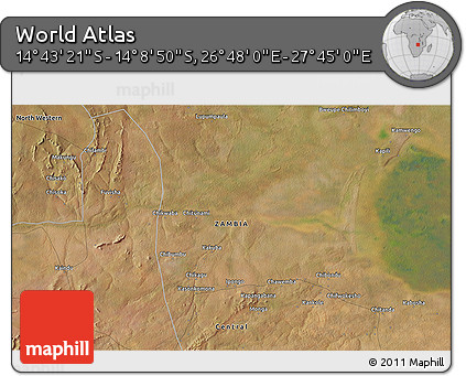 Satellite 3D Map of the Area around 14° 26' 6" S, 27° 16' 29" E