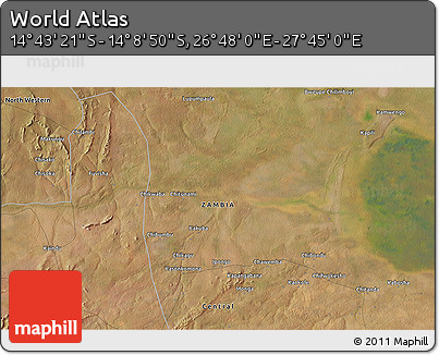 Satellite 3D Map of the Area around 14° 26' 6" S, 27° 16' 29" E