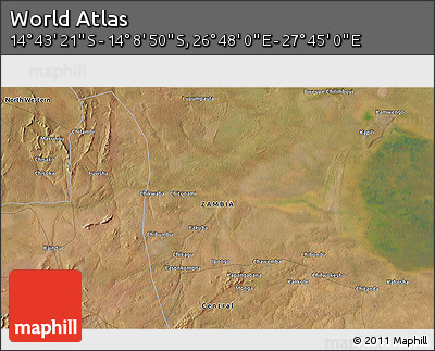 Satellite 3D Map of the Area around 14° 26' 6" S, 27° 16' 29" E