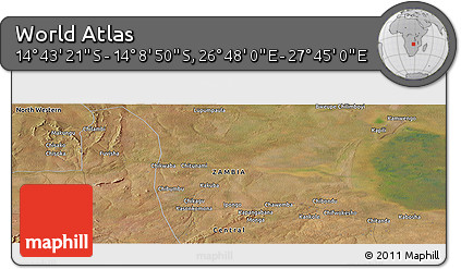 Satellite Panoramic Map of the Area around 14° 26' 6" S, 27° 16' 29" E