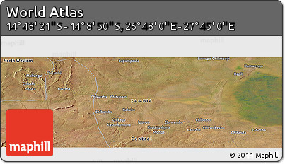 Satellite Panoramic Map of the Area around 14° 26' 6" S, 27° 16' 29" E