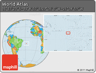 Political Location Map of the Area around 14° 26' 6" S, 27° 7' 30" W