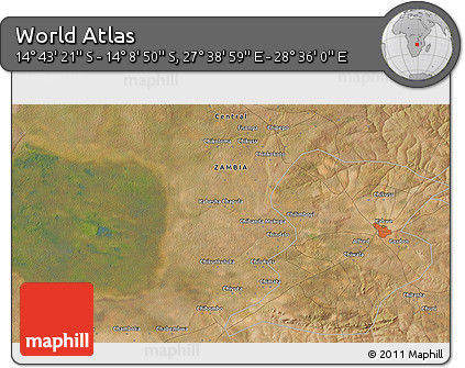 Satellite 3D Map of the Area around 14° 26' 6" S, 28° 7' 30" E