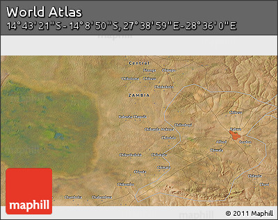 Satellite 3D Map of the Area around 14° 26' 6" S, 28° 7' 30" E