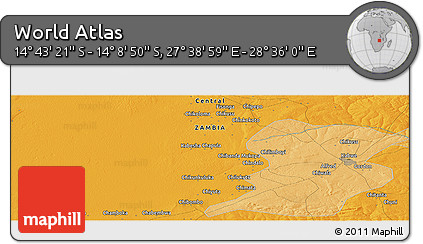 Political Panoramic Map of the Area around 14° 26' 6" S, 28° 7' 30" E