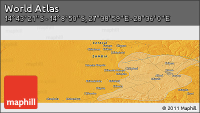 Political Panoramic Map of the Area around 14° 26' 6" S, 28° 7' 30" E
