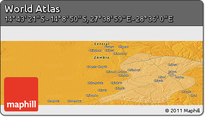 Political Panoramic Map of the Area around 14° 26' 6" S, 28° 7' 30" E