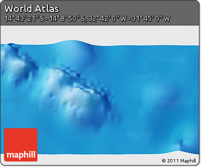 Shaded Relief 3D Map of the Area around 14° 26' 6" S, 32° 13' 30" W