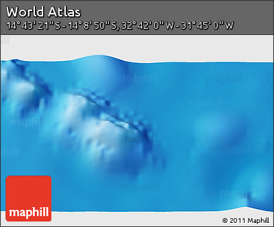 Shaded Relief 3D Map of the Area around 14° 26' 6" S, 32° 13' 30" W
