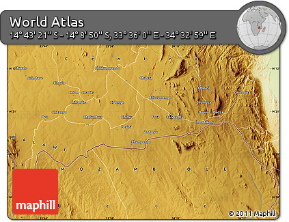 Physical Map of the Area around 14° 26' 6" S, 34° 4' 30" E