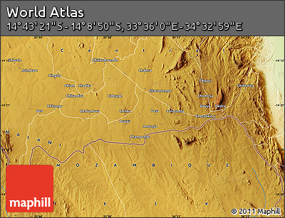 Physical Map of the Area around 14° 26' 6" S, 34° 4' 30" E