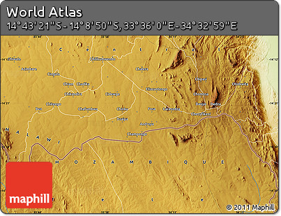 Physical Map of the Area around 14° 26' 6" S, 34° 4' 30" E