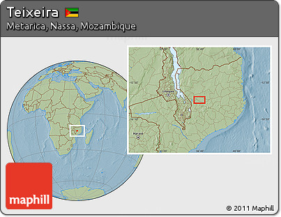 Savanna Style Location Map of Teixeira, hill shading