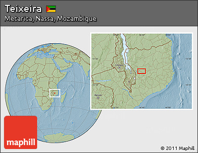 Savanna Style Location Map of Teixeira, hill shading