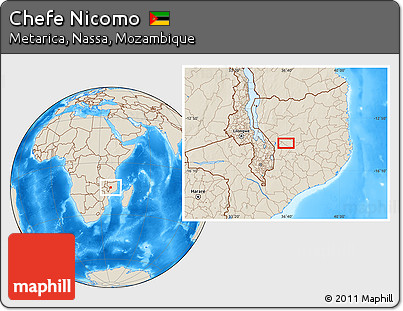Shaded Relief Location Map of Chefe Nicomo