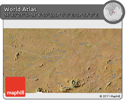 Satellite 3D Map of the Area around 14° 26' 6" S, 37° 28' 30" E