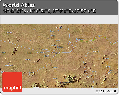Satellite 3D Map of the Area around 14° 26' 6" S, 37° 28' 30" E