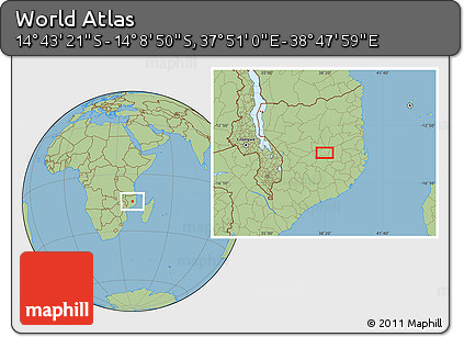 Savanna Style Location Map of the Area around 14° 26' 6" S, 38° 19' 30" E