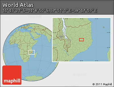 Savanna Style Location Map of the Area around 14° 26' 6" S, 38° 19' 30" E