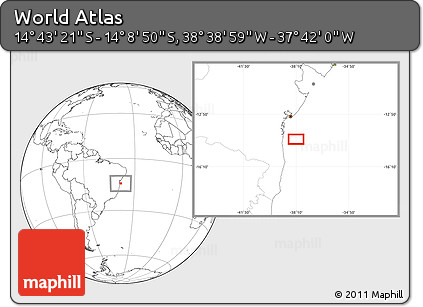 Blank Location Map of the Area around 14° 26' 6" S, 38° 10' 29" W