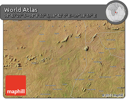 Satellite Map of the Area around 14° 26' 6" S, 39° 10' 29" E