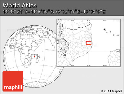 Blank Location Map of the Area around 14° 26' 6" S, 40° 1' 29" E
