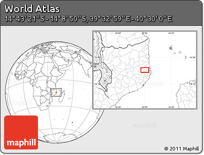Blank Location Map of the Area around 14° 26' 6" S, 40° 1' 29" E