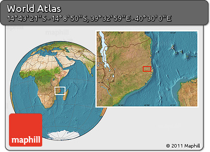 Satellite Location Map of the Area around 14° 26' 6" S, 40° 1' 29" E