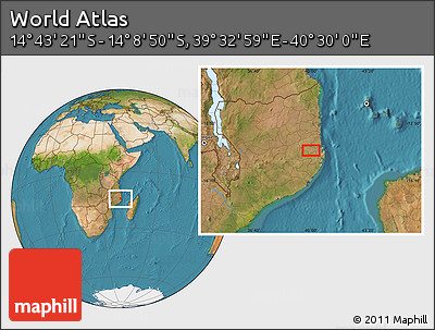 Satellite Location Map of the Area around 14° 26' 6" S, 40° 1' 29" E